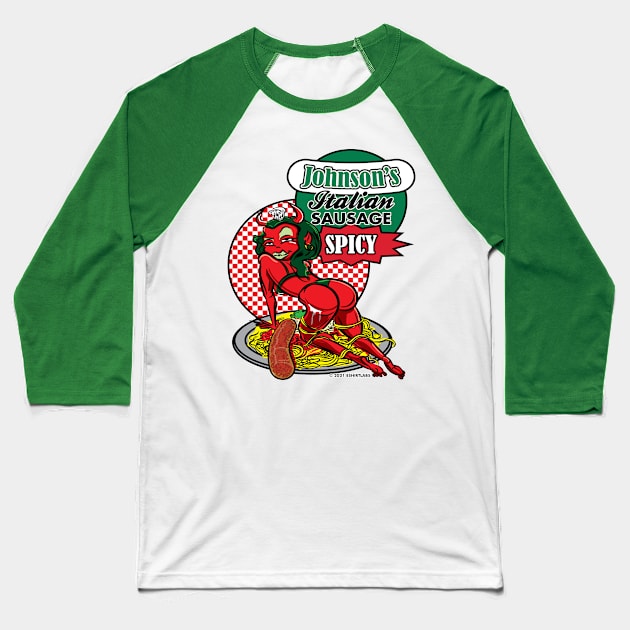 Spicy Italian Sausage Pasta Plate with Seductive Devil Woman Baseball T-Shirt by eShirtLabs